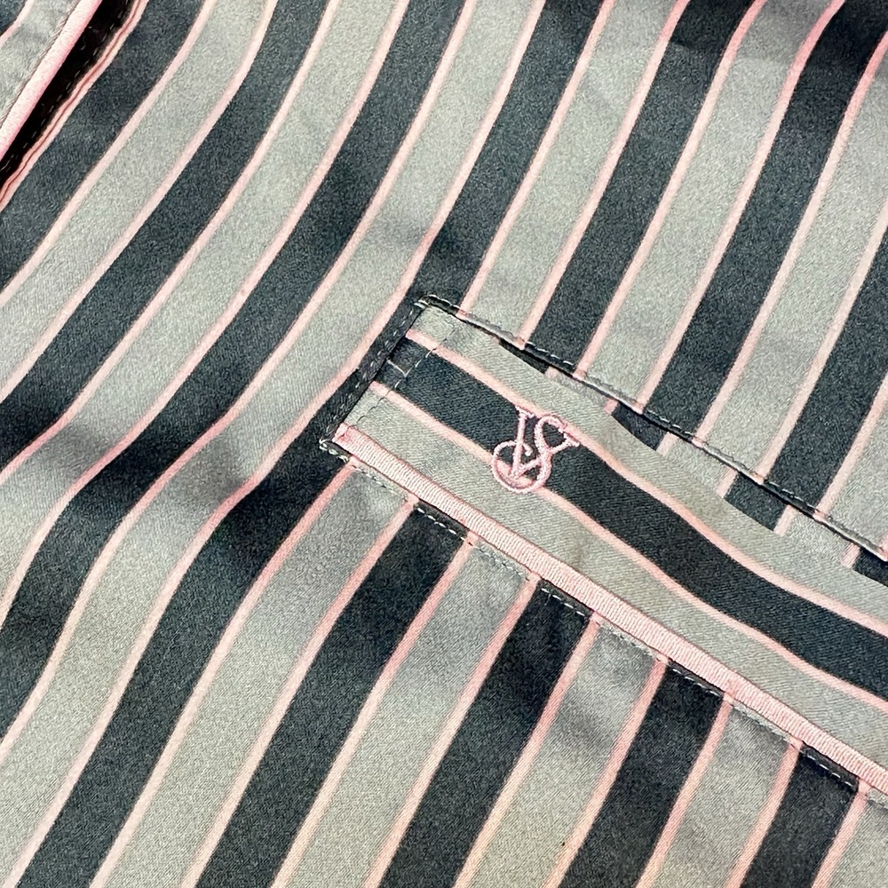 Victoria's Secret Pajama Top Large Pink Satin Long Sleeve Button Up Pinstripe - Picture 10 of 10